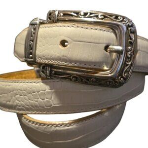 Brighton White & Tan Croco Embossed Reversible Leather Belt Size XL 36"